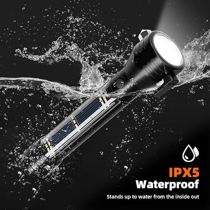Otdair Solar/Rechargeable LED Flashlight, Multi Function Ultra Bright Flashlight, Emergency Strobe Light, USB-C Rechargeable, 5 Modes for Outdoor, Camping, Hiking, 2Pack