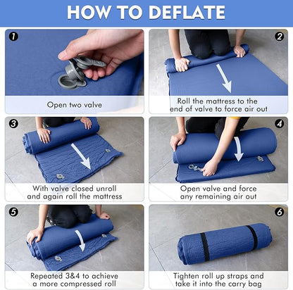 Self Inflating Sleeping Pad, Ultra Comfort Memory Foam Camping Sleeping Mat with Pillow, 20s Fast Inflating Camping Air Mattress for Cot, Traveling, Car Trips, Portable Camp Foam Pad