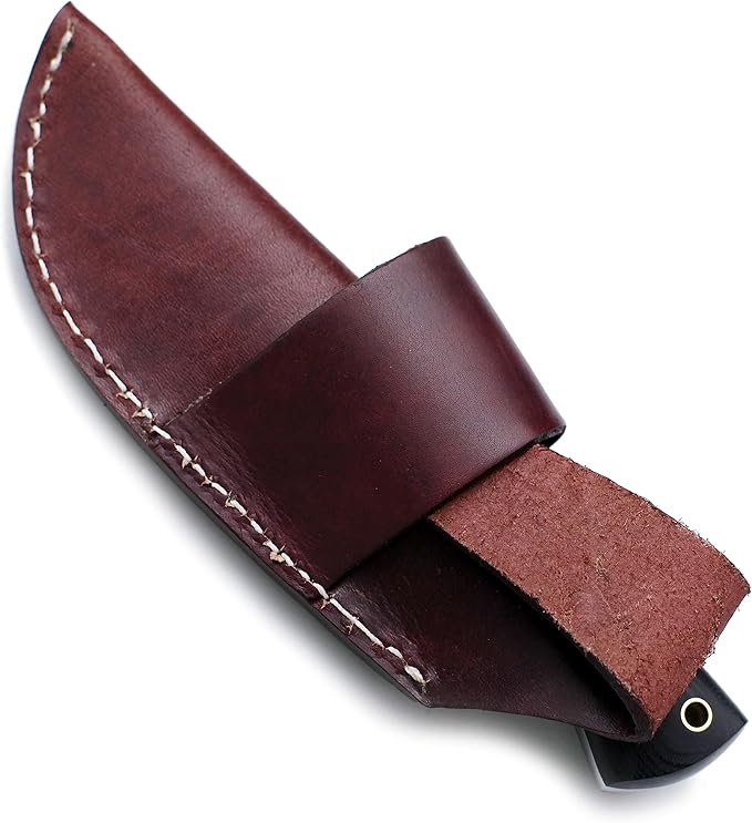 Handmade Damascus Steel Knife Bowie for Hunting,Survival,Camping,Bushcraft and Fishing,Fixed Blade Dagger with Drop Point Full Tang Micarta Handle, Leather Sheath - WKD-805