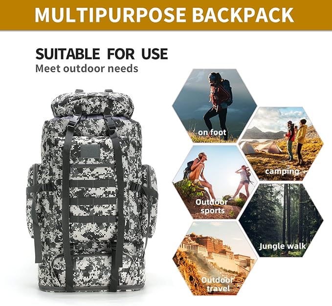 Hiking Daypack for Men Large Army Rucksack molle bag Military Tactical Backpack for Outdoor Traveling Camping