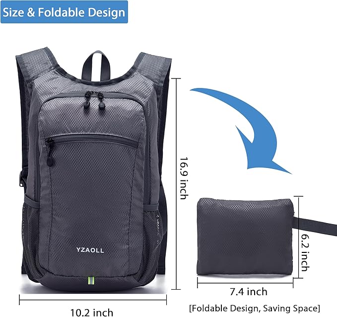YZAOLL Small Hiking Backpack 15L Lightweight Packable Outdoor Hiking Daypacks for Women Men Travel Camping,DarkGray