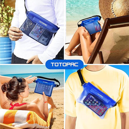 2-Pack Waterproof Fanny Pack, Phone Pouch with Waist Strap, 9x6.7 Inch Dry Bag for Phone, Cash, and Valuables – for Swimming, Kayaking, Boating, Snorkeling, and Water Sports (2, Blue + Blue)
