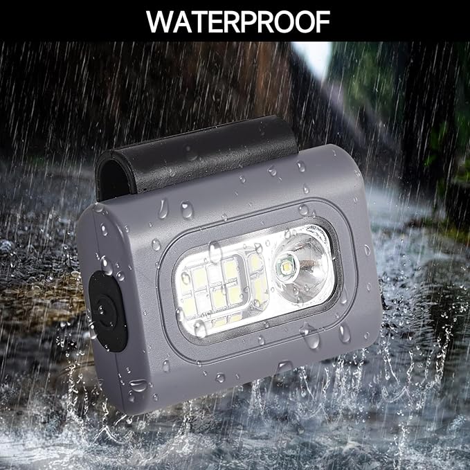Rechargeable Running Light, 2Pack Waterproof LED Clip-On Light for Runners with 6 Lighting Modes, Reflective Running Gear for Hiking, Running, Biking, Walking Dog, Car Repair, Emergency (Grey)