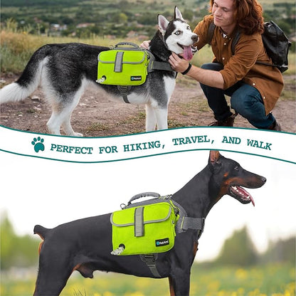 PetAmi Dog Backpack for Medium Large Dogs, Dog Saddle Bag for Dogs to Wear, Harness Saddlebag with Reflective Safety Side Pockets for Hiking, Camping, Vest Dog Pack for Travel (Green, Large)