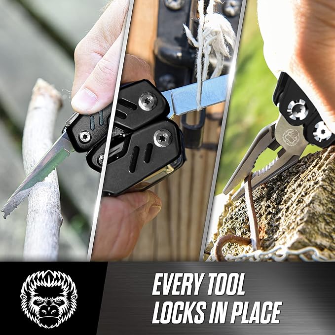 Holtzman's Gorilla Survival 3 Piece Pocket Multitool Utility Knife Gift Set (Black)