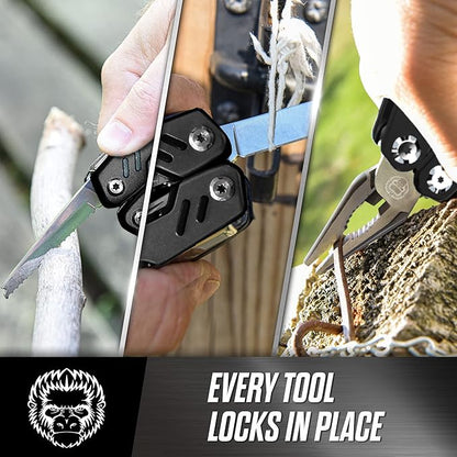 Holtzman's Gorilla Survival 3 Piece Pocket Multitool Utility Knife Gift Set (Black)