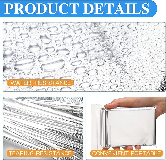 Macarrie 75 Pack Emergency Foil Thermal Blankets Silver Foil Survival Blanket Space Blanket Survival Kit for Outdoors, Camping, Hiking, Homeless, Survival or First Aid, Silver