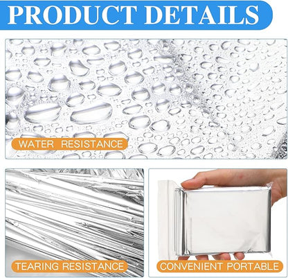 Macarrie 75 Pack Emergency Foil Thermal Blankets Silver Foil Survival Blanket Space Blanket Survival Kit for Outdoors, Camping, Hiking, Homeless, Survival or First Aid, Silver