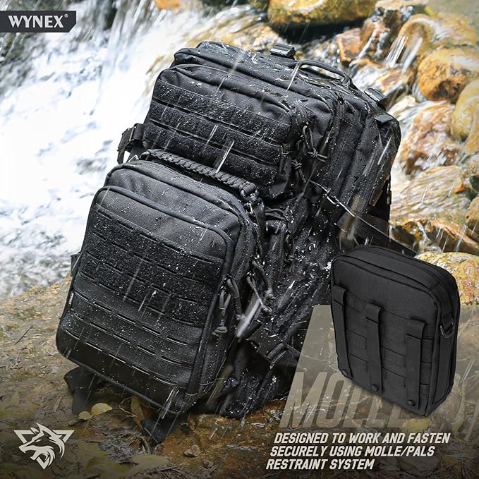 WYNEX Tactical Molle Admin Pouch, Utility EDC Pouch Organizer Modular Tool Pouch of Double Layer Design Medical EMT Attachment Bag Large Capacity with Elastic Webbing Insert Panel