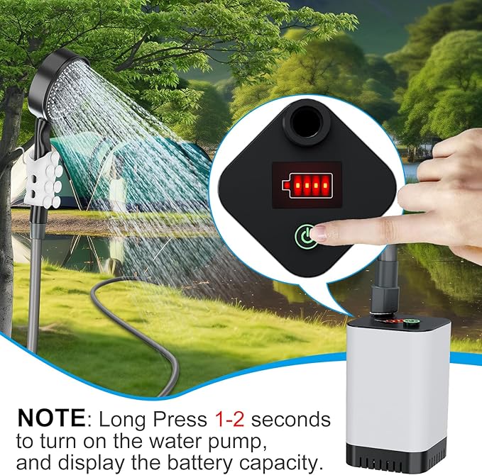 SoulBay Portable Shower with Pump for Camping Outdoor, Electric Rechargeable 5200mAh Battery Camp Shower with Adjustable Showerhead and Long Hose for Camper Sailor Traveler Shower Tent