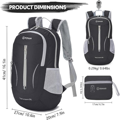 ZOMAKE Ultra Lightweight Packable Backpack 25L, Foldable Hiking Backpacks Water Resistant Small Folding Daypack for Travel(Black)