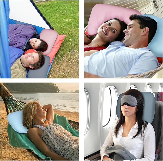 tuphen Camping Pillow Travel Pillow Cooling Memory Foam Pillows for Sleeping Camp Backpacking Airplane Trip Beach Outdoor Lightweight (Blue)