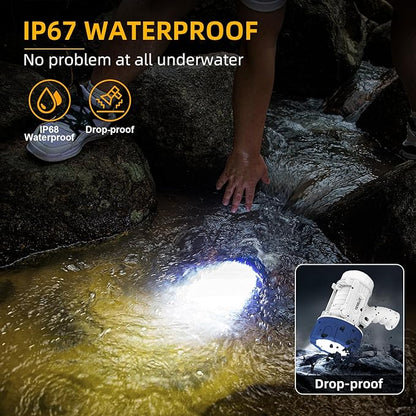 YIERBLUE Rechargeable Spotlight Floodlight Combo 1000,000 Lumen LED, IP67 Waterproof Spot Light COB Flood Light, Impact Resistant Handheld Spotlight with Foldable Stand and Detachable Red Len