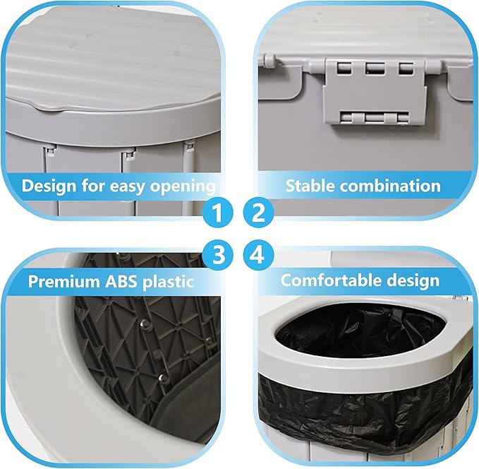 Portable Toilet for Adults，Extra Large Camping Toilets Portable with Lid, Folding Portable Toilet for Camping, Portable Potty for Adults with Trash Bag, Foldable Outdoor Toilet