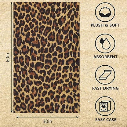 Leopard Beach Towel, Quick Dry Cheetah Print Absorbent Bath Towel, Women Thin Lightweight Towel Blanket, Multipurpose Girl Pool Bath Towel for Travel Yoga Swim Spa - 30 x 60 in