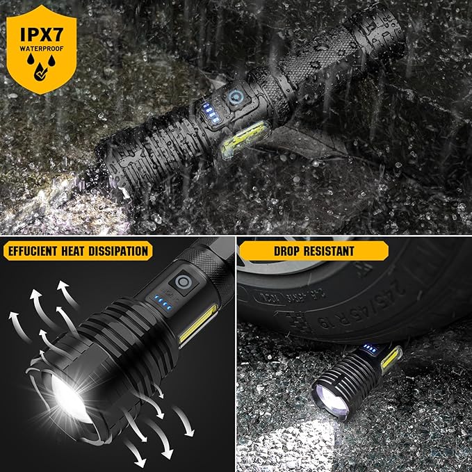 Rechargeable LED Flashlights High Lumens, 990000 Lumen Brightest Flashlight with 7 Modes & IPX7 Waterproof, High Power Handheld Flash Light for Home Camping Hiking