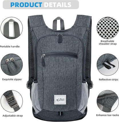 Hiking Backpack 15L Small Travel Backpack Lightweight Daypack Foldable Hiking Backpack Packable Camping Hiking Backpack for Women Men (Dark Grey)
