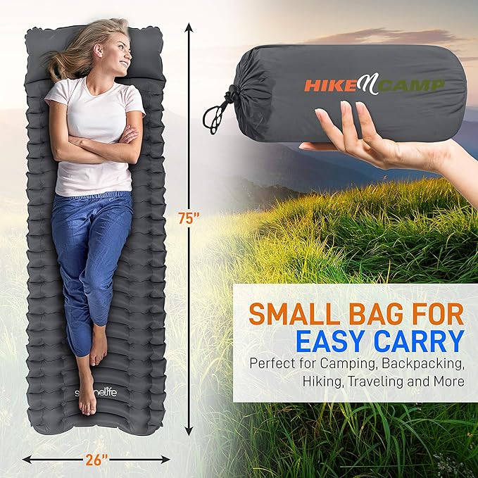 Backpacking Air Mattress Sleeping Pad - Self Inflating Waterproof Lightweight Sleep Pad Inflatable Camping Sleeping Mat w/Carrying Bag