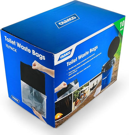 Camco Double Bag Portable Toilet Waste Bags (41548) Bucket Toilet Seat (41546) | Black