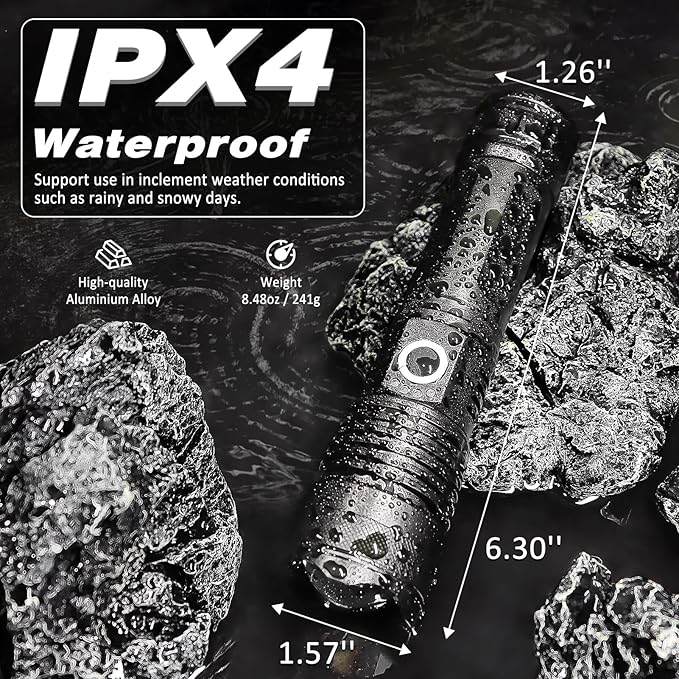 ISUNMEA Rechargeable Strong Flashlight, Zoomable LED Powerful Flashlights 1500LM High Lumens w/ 5 Modes Waterproof Handheld Flash Light for Emergencies Outdoor Camping Hiking Home Power Outage (2)