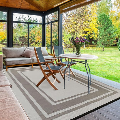 RURALITY Outdoor Rugs 5x8 for Patios Clearance,Waterproof Mats for Porch,Deck,Plastic Straw Area Rugs for Backyard,Balcony,Reversible,Geometric