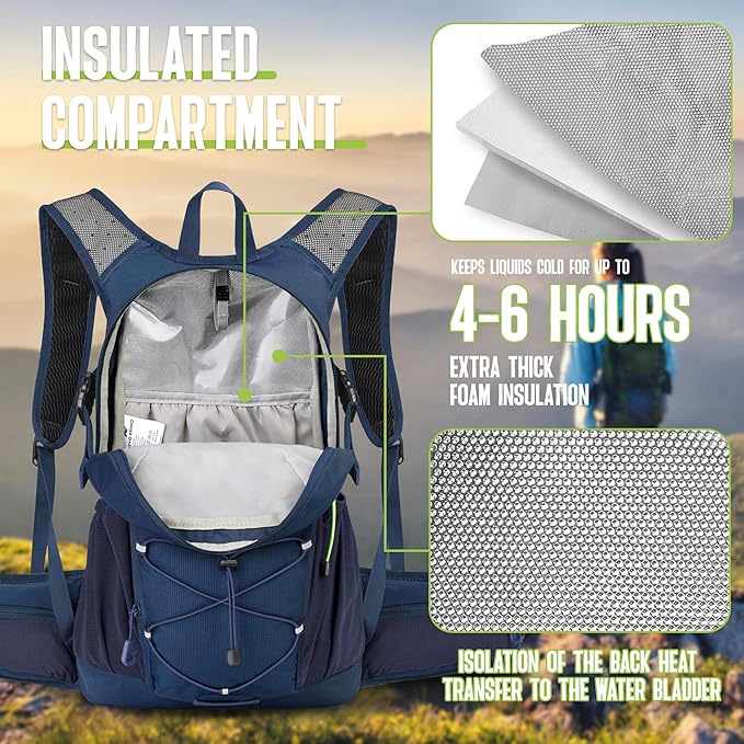 N NEVO RHINO Hydration Backpack, Hydration Pack Hydropack, Water Backpack Insulated Hiking Backpack with 3L Water Bladder for Hiking