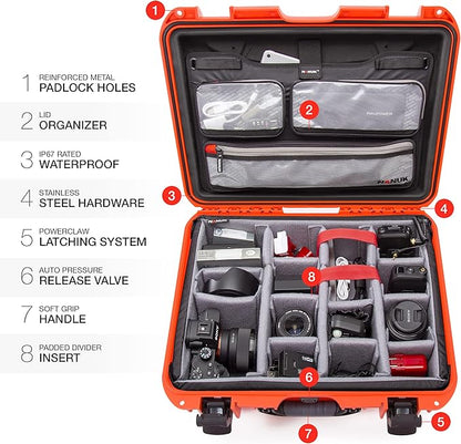 Nanuk 930 Waterproof Hard Case with Lid Organizer and Padded Divider - Orange (930-6003)