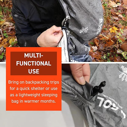 SOL Escape Bivvy with Hood - Emergency Preparedness Blanket - Reflects Up to 70% Body Heat - Outdoor Survival Bivvy - Water Resistant - Durable & Breathable - Winter Camping Supplies - XL, Gray