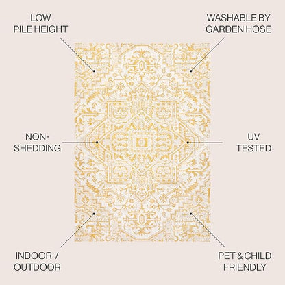 JONATHAN Y SMB105H-8 Estrella Bohemian Medallion Textured Weave Indoor Outdoor Area-Rug, Coastal Traditional Easy-Cleaning,Bedroom,Kitchen,Backyard,Patio,Non Shedding, 8 X 10, Cream/Yellow