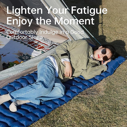 Sleeping Pad for Camping, Backpacking Self Inflating Sleeping Pad Ultra Lightweight, Air Inflatable Foldable Camp Hiking Sleep Mat for Outdoor Tent 4 inch Thick, Navy Blue