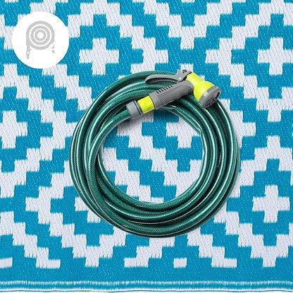 FH Home Outdoor Rug - Waterproof, Fade Resistant, Reversible - Premium Recycled Plastic - Geometric - Porch, Deck, Balcony, Mudroom, Laundry Room, Patio - Aztec - Teal & White Crease Free - 3 x 5 ft