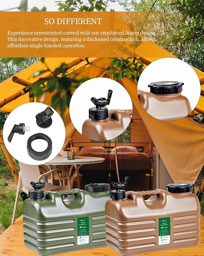 3 Gallon Water Jug, Thickened BPA Free Outdoor Camping Green Water Container Storage, Press Faucet Design Portable Water Tank, Emergency Overlanding Gear for Picnicking