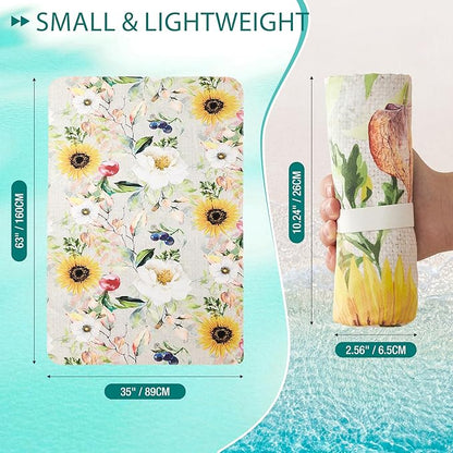 HYSEAS Lightweight Ultra-Thin Beach Towel, Oversized 63"X35" for Adult - Sand Free, Quick Dry, Ideal for Swimming, Beach, Yoga, Travel, Camping, Essential Beach Accessory & Vacation Gift, Sunflower