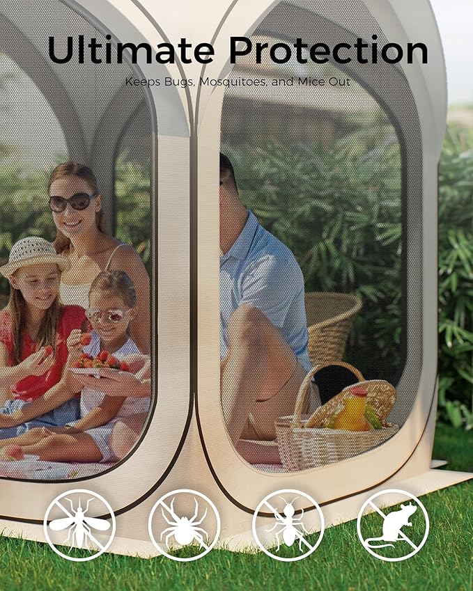 6x6 FT Pop-Up Screen House Tent, Portable Instant Screen Room Canopy with Mesh Doors and Carry Bag for Patio, Backyard, Deck, Camping, and Outdoor Activities,Beige