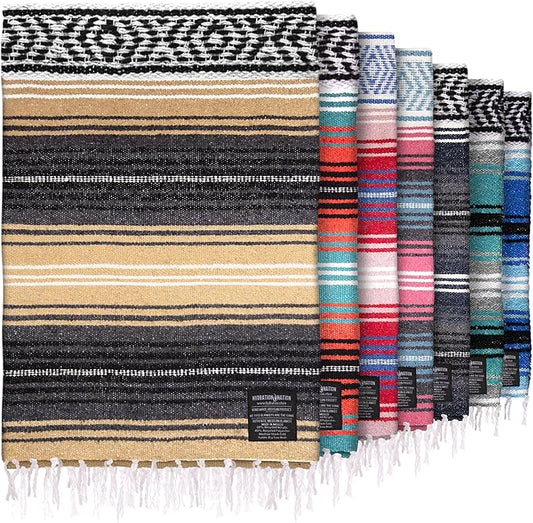 Authentic Large Handwoven Mexican Blanket - Soft Yoga Blanket - Durable Serape Blanket - Lightweight Falsa Blanket, Beach Blanket, Camping Blanket, Picnic Blanket, Outdoor Blanket 70"x50" - Sand