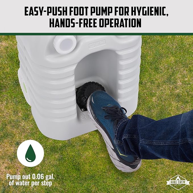 Hike Crew Portable Camping Sink & Water Reserve | Outdoor Travel Hand Wash Station with Large 12 Gallon Capacity Water Tank, Hands-Free Foot Pump, Faucet, Soap Dispenser, Rolling Wheels & Carry Handle