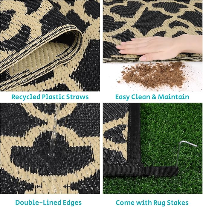 HEBE Outdoor Rug 6'x9' for Patios Waterproof Clearance Reversible Patio Mat Plastic Straw Rug RV Camping Mat Outside Area Rug Carpet for Camping RV,Porch,Deck,Balcony,Camper,Backyard