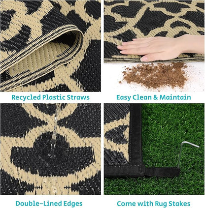 HEBE Outdoor Rug 6'x9' for Patios Waterproof Clearance Reversible Patio Mat Plastic Straw Rug RV Camping Mat Outside Area Rug Carpet for Camping RV,Porch,Deck,Balcony,Camper,Backyard