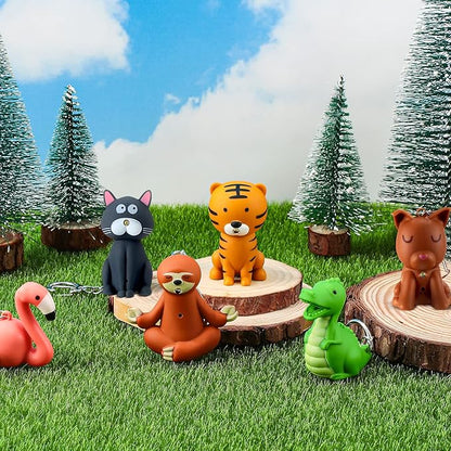 6 Pieces Nurse Flashlight Pediatric Nurse Flashlight Keychain Animal Flashlight Puppy Keychain Tiger Flamingo Sloth Dinosaur Cat Flashlight Keychain Pen Lights for Nurses Badge Reel
