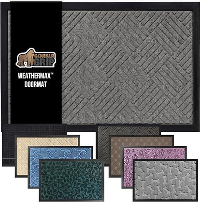 GORILLA GRIP 100% Waterproof All-Season WeatherMax Doormat, Durable Natural Rubber, Stain and Fade Resistant, Low Profile, Indoor Outdoor Door Mats, Easy Clean Patio Entrance Mat, 17x29, Steel Diamond