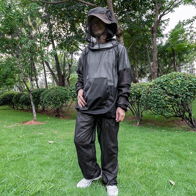Mosquito Net Suit Camo Hunting Mesh Suit Bug Net Clothing with Hood Outdoor Protection No-See-Ums Garden Camping