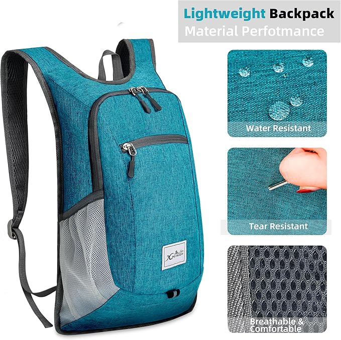Hiking Backpack 15L Small Travel Backpack Lightweight Daypack Foldable Hiking Backpack Packable Camping Hiking Backpack for Women Men (Teal Blue)