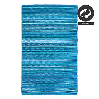 FH Home Outdoor Camping Rug - Waterproof, Fade Resistant, Reversible - Premium Recycled Plastic - Striped - Picnic, Patio, Deck, Sunroom, RV - Havana - Turquoise - 4 x 6 ft Foldable