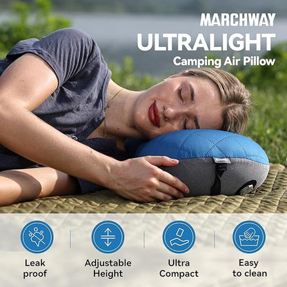 MARCHWAY Ultralight Inflatable Camping Pillow with Soft Washable Cover, Compact Compressible Portable Travel Air Pillow for Outdoor Camp, Sport, Hiking, Backpacking Sleep (Blue)