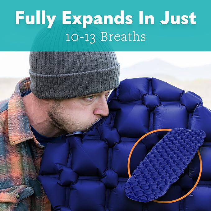 Sleeping Pad for Camping - Ultralight Sleeping Mat for Camping, Backpacking, Hiking - Lightweight, Inflatable Air Mattress - Compact Camping Mats for Sleeping-Blue-1pk
