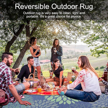 Ileading Reversible Outdoor Rug 6x9Ft Waterproof Patio Rug Carpet Portable Outdoor Plastic Straw Rug Large RV Camping Mat Rug for Patio, Clearance, Deck, Beach, Porch, Camping, Picnic, Colorful