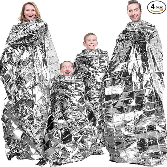 Maitys 4 Pcs Emergency Blankets High Silver Reflective Foil Sheet Heat Foil Protection Rescue Blankets Camping Blanket Hiking Space Blankets and Garden Greenhouse Covering Plant Growth Sheet