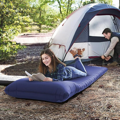 TOBTOS Inflatable Sleeping Pad for Camping with Pillow, 4" Thick Camping Mat with Built-in Foot Pump, Compact Air Mattress for Camping, Hiking, Backpacking (Blue)