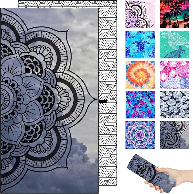 Microfiber Quick Dry Beach Towel – Lightweight Sand Free Oversized X-Large Towel Accessories Travel Must Have Swim Pool Yoga Camping Gear Summer Cruise Ship Compact Sandproof Item Gift Art Mandala