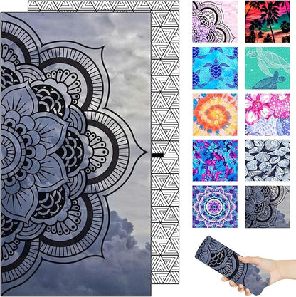 Microfiber Quick Dry Beach Towel – Lightweight Sand Free Oversized X-Large Towel Accessories Travel Must Have Swim Pool Yoga Camping Gear Summer Cruise Ship Compact Sandproof Item Gift Art Mandala